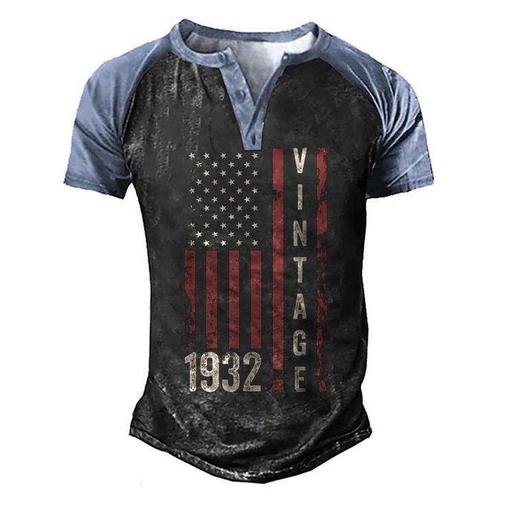 Vintage 1932 90Th Birthday 90 Years Old Funny American Flag  Men's Henley Shirt Raglan Sleeve 3D Print T-shirt