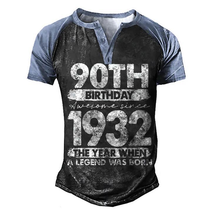 Vintage 1932 Limited Edition 1932 90 Years Old 90Th Birthday  Men's Henley Shirt Raglan Sleeve 3D Print T-shirt
