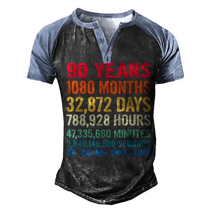 Vintage 90 Years Of Being Awesome Unique 90Th Birthday Gifts  Men's Henley Shirt Raglan Sleeve 3D Print T-shirt