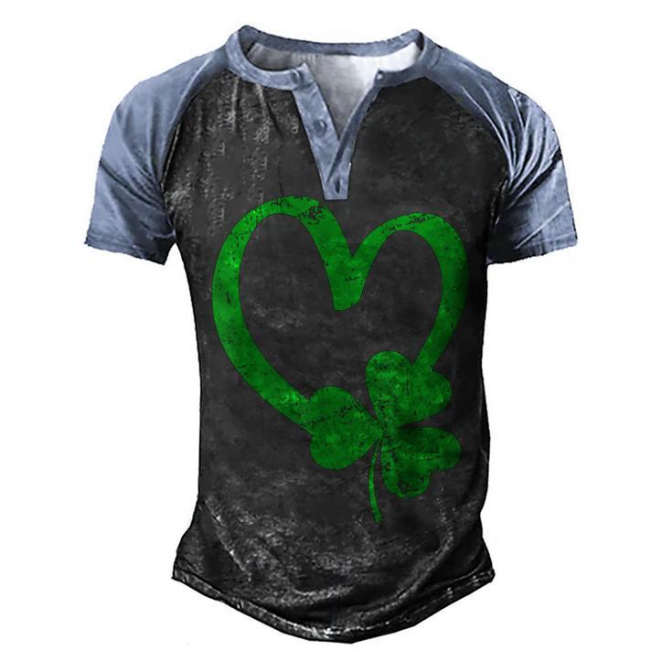Vintage Happy St Patricks Day Irish Lucky Shamrock Heart  Men's Henley Shirt Raglan Sleeve 3D Print T-shirt