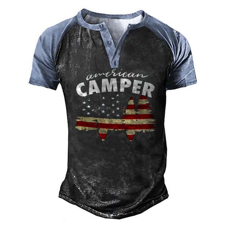 American Camper US Flag Patriotic Camping Men's Henley Raglan T-Shirt
