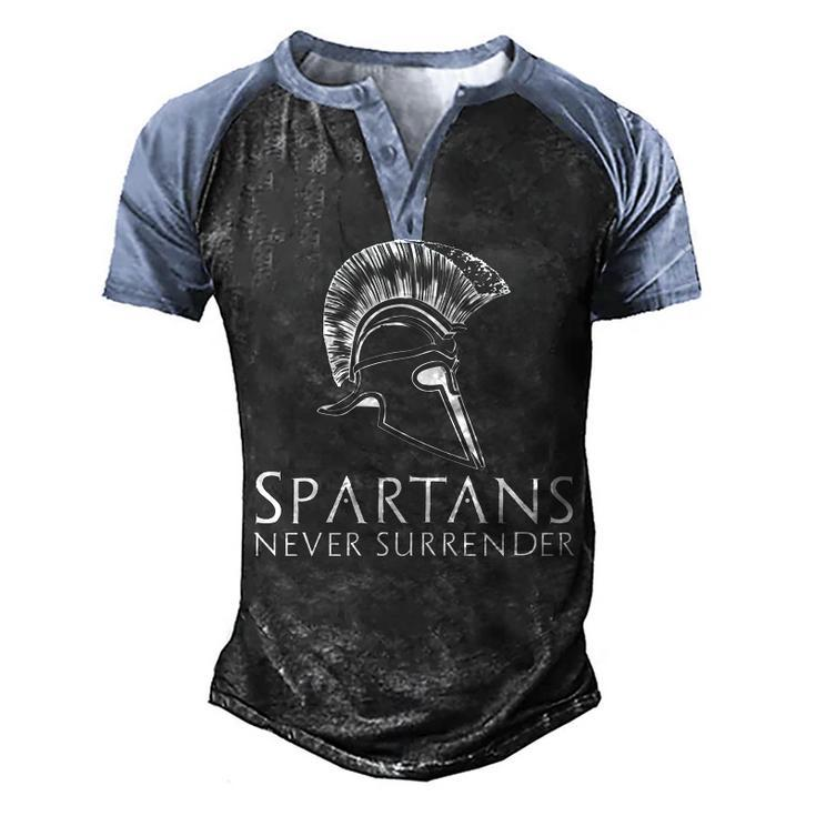 Ancient Spartan Greek History - Spartans Never Surrender Men's Henley Shirt Raglan Sleeve 3D Print T-shirt