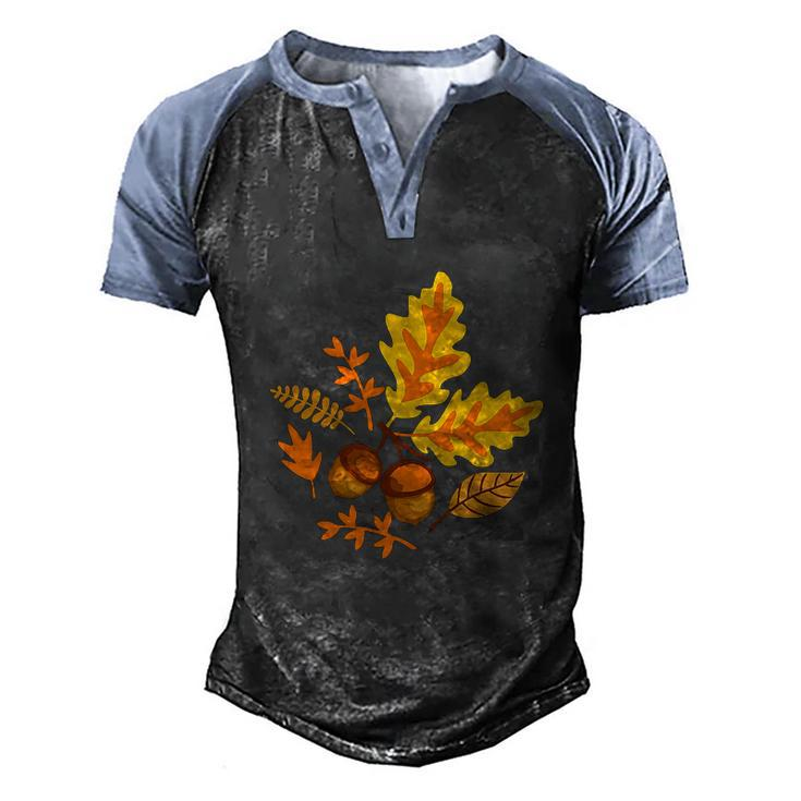 Autumn Leaves And Acorns Fall For Thanksgiving Cute Graphic Design Printed Casual Daily Basic Men's Henley Shirt Raglan Sleeve 3D Print T-shirt