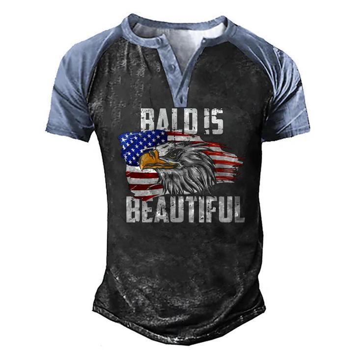 Mens Bald Is Beautiful July 4Th Eagle Patriotic American Vintage Men's Henley Raglan T-Shirt