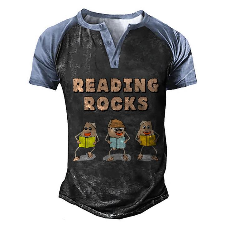 Book Reading Rocks Funny Literacy Funny Gift Men's Henley Shirt Raglan Sleeve 3D Print T-shirt