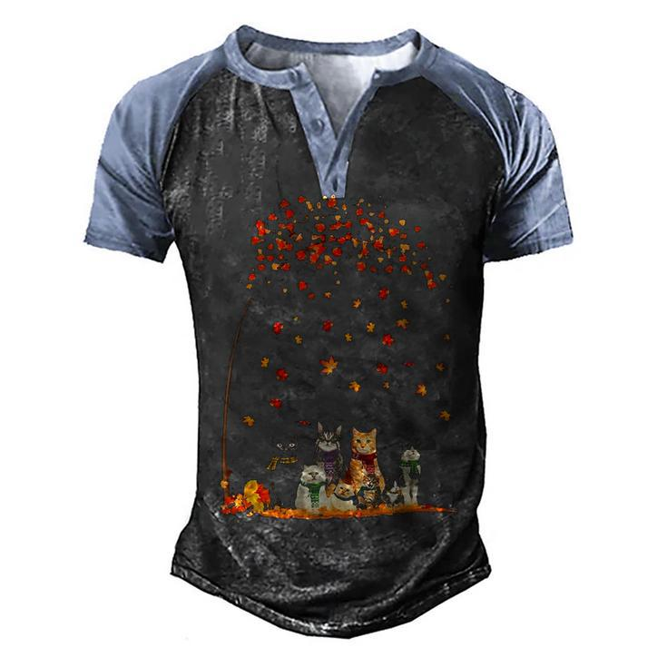 Cats Fall Autumn Leaf Tree Funny Cat Lovers Gifts  Men's Henley Shirt Raglan Sleeve 3D Print T-shirt