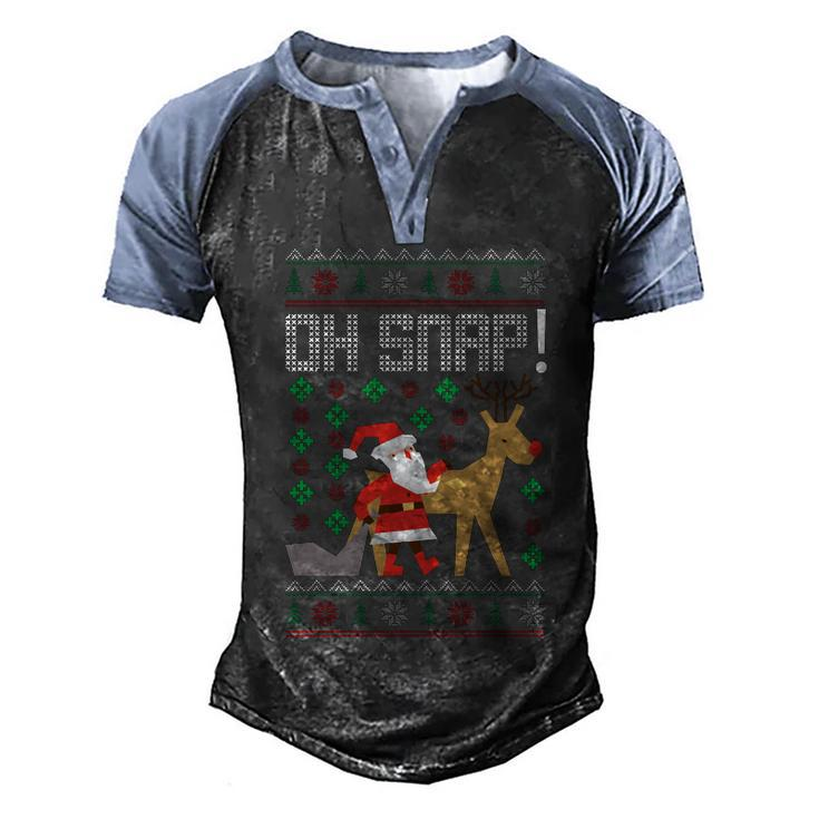 Christmas Oh Snap Santa With Reindeer Ugly Christmas Sweater Graphic Design Printed Casual Daily Basic Men's Henley Shirt Raglan Sleeve 3D Print T-shirt