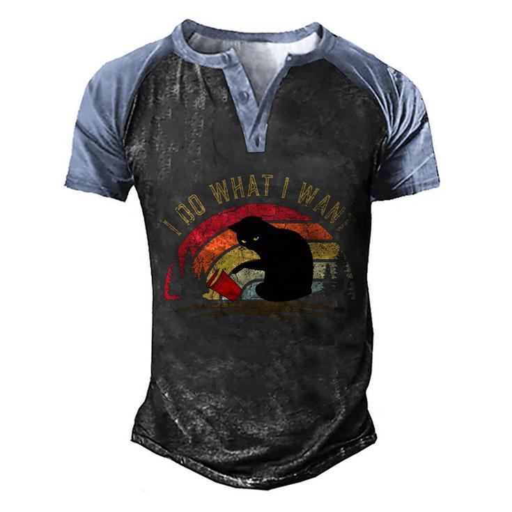 Do What I Want Vintage Black Cat Red Cup Funny My Cat Men's Henley Shirt Raglan Sleeve 3D Print T-shirt