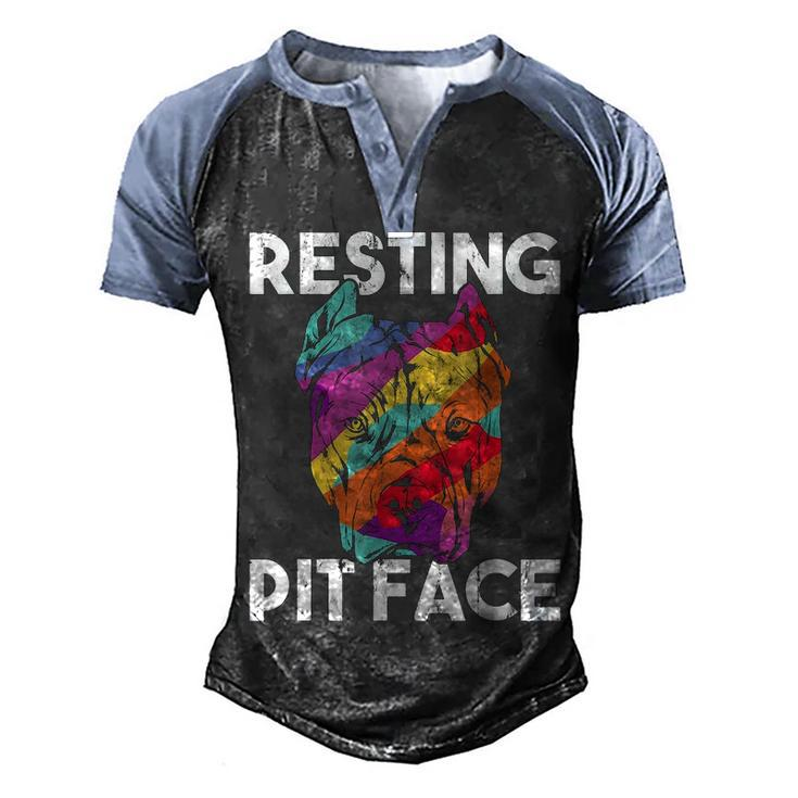 Dog Pitbull Resting Pit Face Vintage  Men's Henley Shirt Raglan Sleeve 3D Print T-shirt