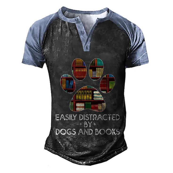 Easily Distracted By Dogs And Books Graphic Design Printed Casual Daily Basic Men's Henley Shirt Raglan Sleeve 3D Print T-shirt