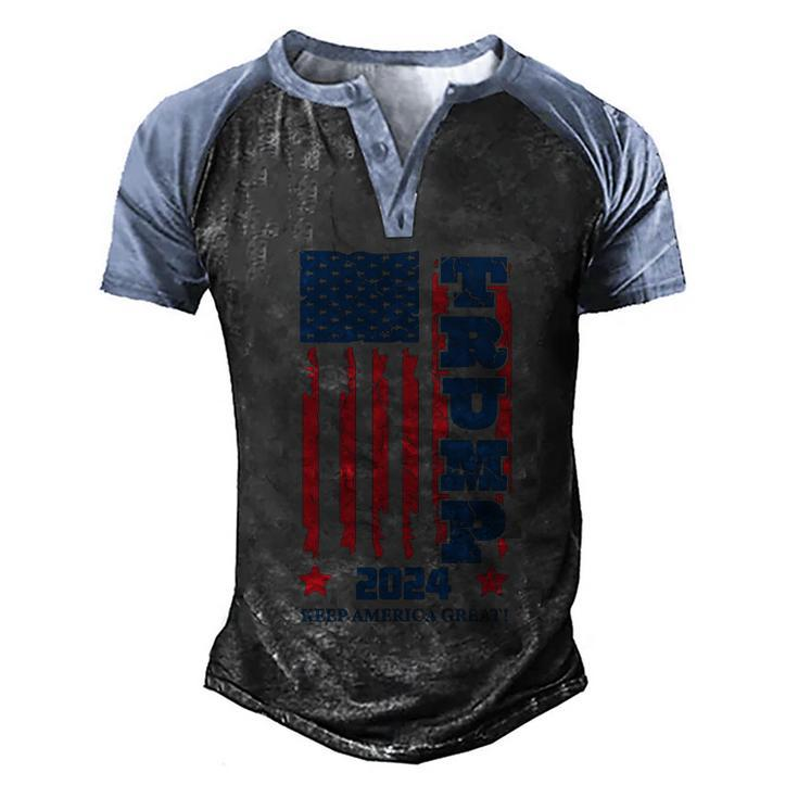 Funny Anti Biden Donald J Trump Distressed Flag Pocket Men's Henley Shirt Raglan Sleeve 3D Print T-shirt