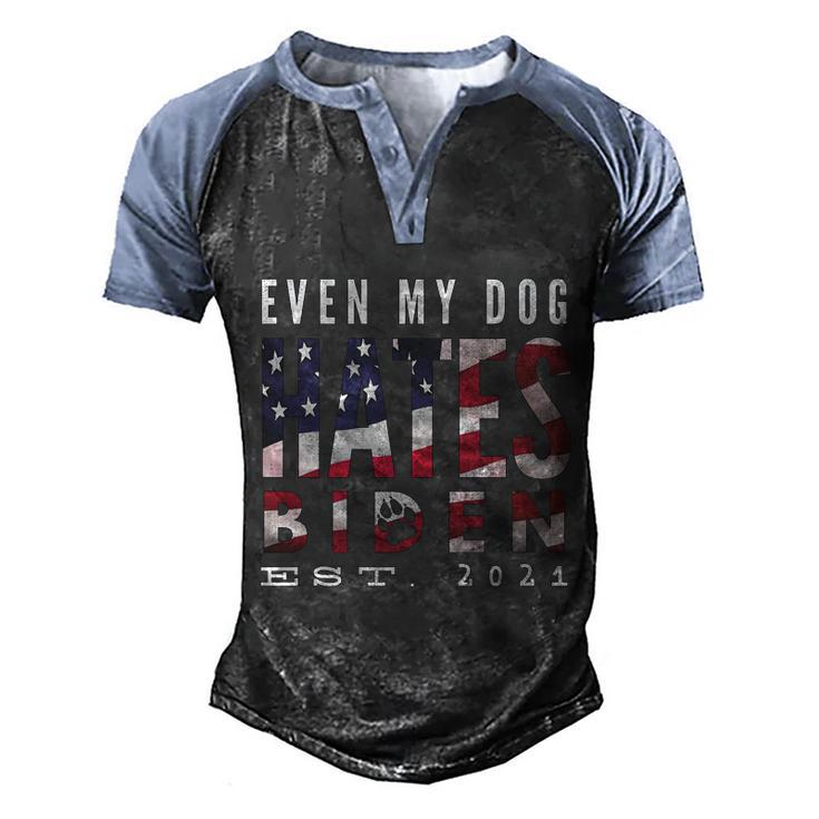 Funny Anti Biden Even My Dog Hates Biden Biden Sucks Anti Biden Usa Flag Men's Henley Shirt Raglan Sleeve 3D Print T-shirt