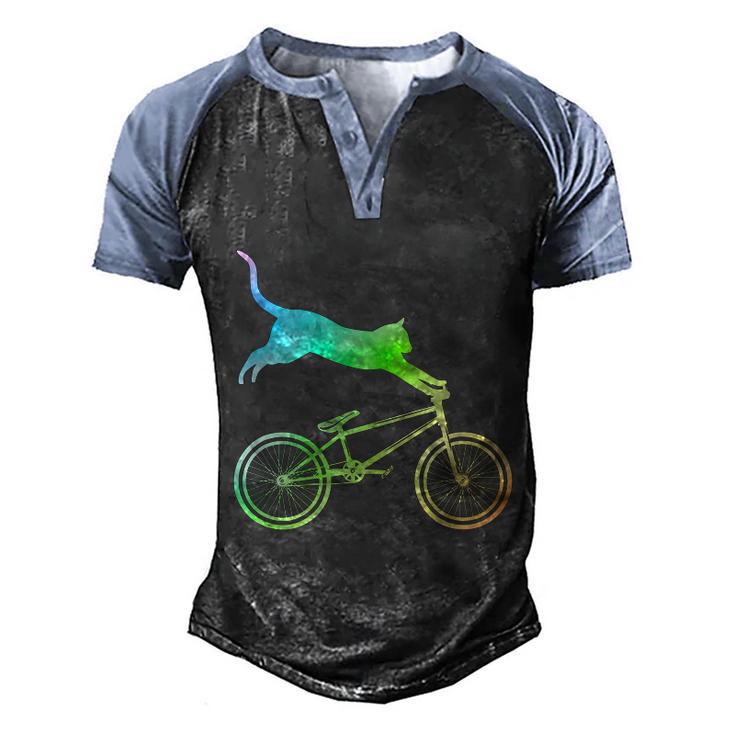 Funny Cat Cyclist Animal Gift Bmx Bicycle Men's Henley Shirt Raglan Sleeve 3D Print T-shirt