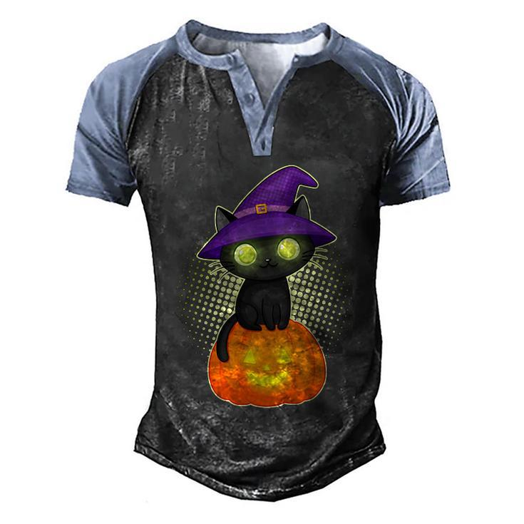 Funny Halloween Cute Halloween Cute Witch Kitten With Pumpkin Graphic Design Printed Casual Daily Basic Men's Henley Shirt Raglan Sleeve 3D Print T-shirt