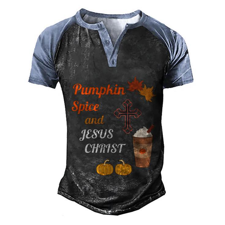 Funny Halloween Cute Pumpkin Spice And Jesus Christ Fall Design  Graphic Design Printed Casual Daily Basic Men's Henley Shirt Raglan Sleeve 3D Print T-shirt
