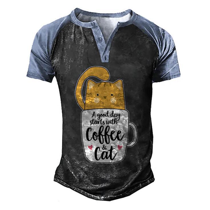 Funny Orange Cat Coffee Mug Cat Lover Men's Henley Shirt Raglan Sleeve 3D Print T-shirt