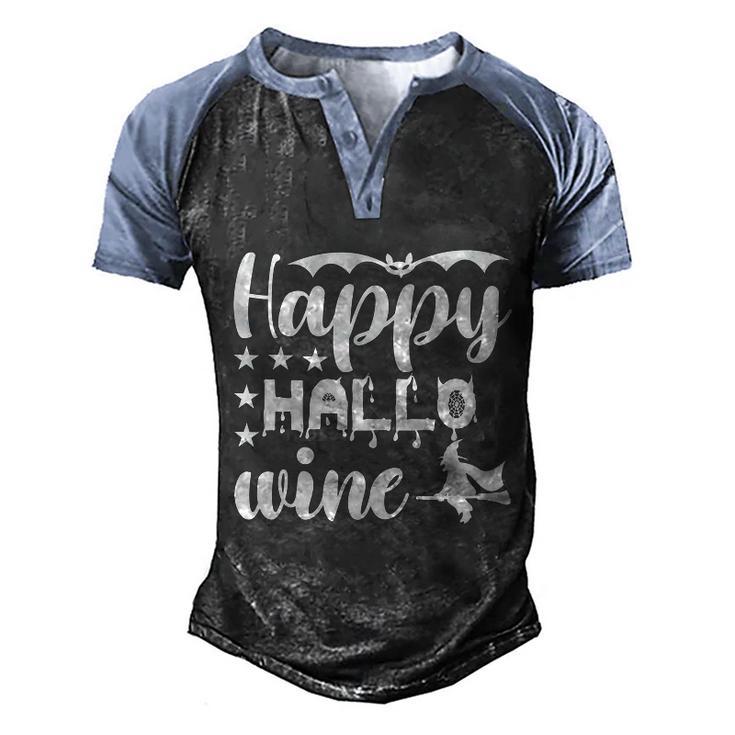 Happy Hallo Wine Cat Halloween Quote Men's Henley Shirt Raglan Sleeve 3D Print T-shirt