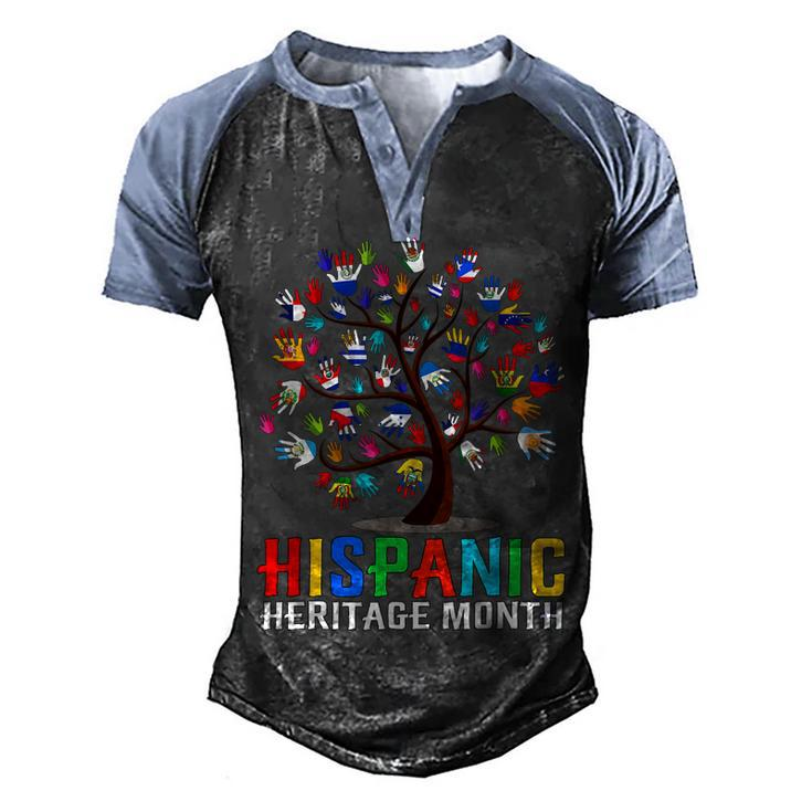 Happy Hand Flag Tree Root Latino National Hispanic Heritage Men's Henley Shirt Raglan Sleeve 3D Print T-shirt