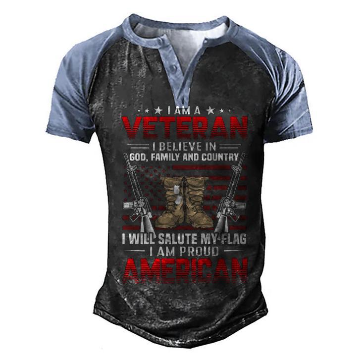 I Am A Veteran I Believe In Food Family And Country And Also I Am A Proud American  Men's Henley Shirt Raglan Sleeve 3D Print T-shirt
