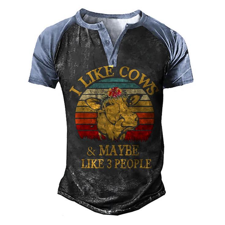 I Like Cows And Maybe Like 3 People Cow Farm Farmer Vintage  Graphic Design Printed Casual Daily Basic Men's Henley Shirt Raglan Sleeve 3D Print T-shirt