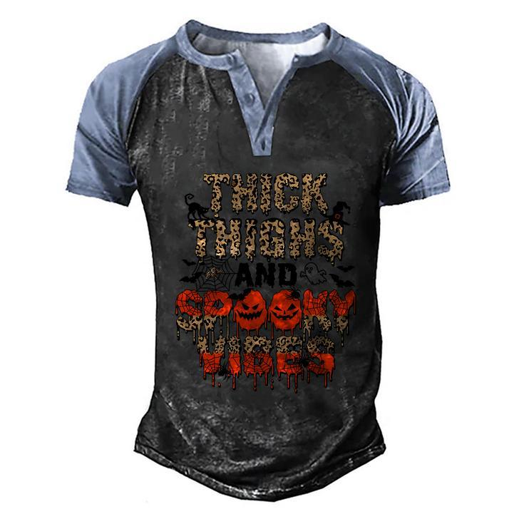 Leopard Thick Thighs And Spooky Vibes Funny Halloween Graphic Design Printed Casual Daily Basic Men's Henley Shirt Raglan Sleeve 3D Print T-shirt - Thegiftio