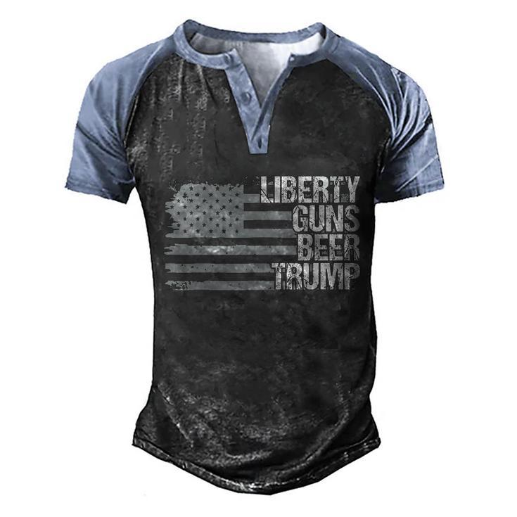 Liberty Guns Beer Trump Lgbt Gift For Supporters Dad Grandpa Veteran Us Flag Fun Men's Henley Shirt Raglan Sleeve 3D Print T-shirt