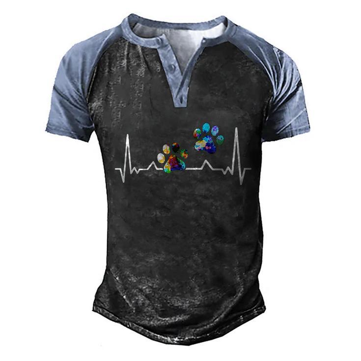Love Animals Colorful Paw Heartbeat Gift Men's Henley Shirt Raglan Sleeve 3D Print T-shirt