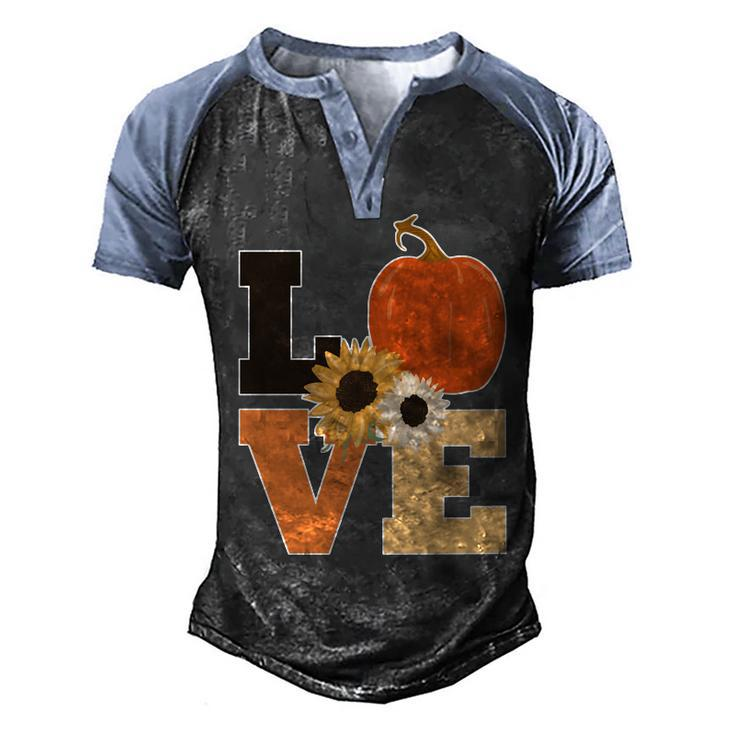 Love Autumn Floral Pumpkin Fall Season Graphic Design Printed Casual Daily Basic Men's Henley Shirt Raglan Sleeve 3D Print T-shirt