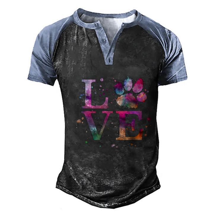 Love Dog Paw Print Colorful National Animal Shelter Week Gift Men's Henley Shirt Raglan Sleeve 3D Print T-shirt