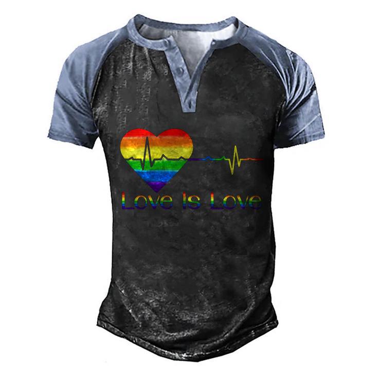 Lovely Lgbt Gay Pride Heartbeat Lesbian Gays Love Is Love Cool Gift Men's Henley Shirt Raglan Sleeve 3D Print T-shirt