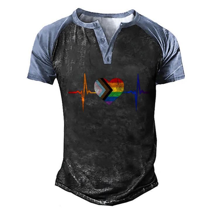 Lovely Lgbt Gay Pride Heartbeat Lesbian Gays Love Vintage Gift Men's Henley Shirt Raglan Sleeve 3D Print T-shirt