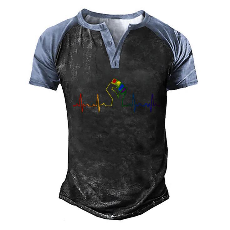 Lovely Lgbt Gay Pride Power Fist Heartbeat Lgbtq Lesbian Gay Meaningful Gift Men's Henley Shirt Raglan Sleeve 3D Print T-shirt
