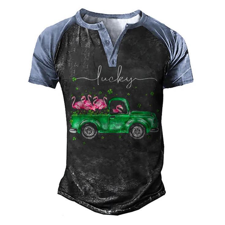 Lucky Flamingo Riding Green Truck Shamrock St Patricks Day Graphic Design Printed Casual Daily Basic Men's Henley Shirt Raglan Sleeve 3D Print T-shirt