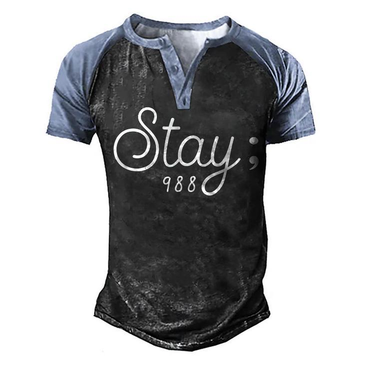 Mens World Suicide Prevention Awareness Day Stay 988 Men's Henley Shirt Raglan Sleeve 3D Print T-shirt