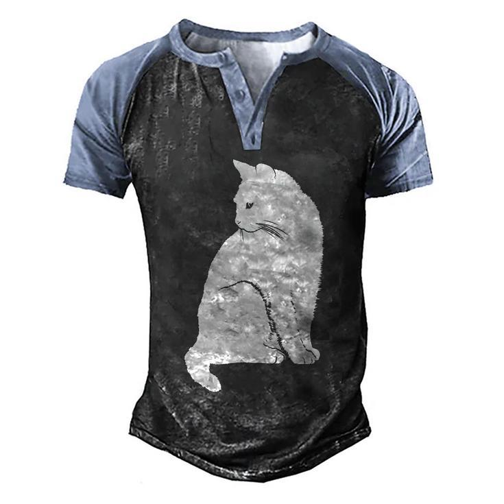 Minimalist Cute Black Cat Owner Feline Art Kitten Lover Gift V2 Men's Henley Shirt Raglan Sleeve 3D Print T-shirt