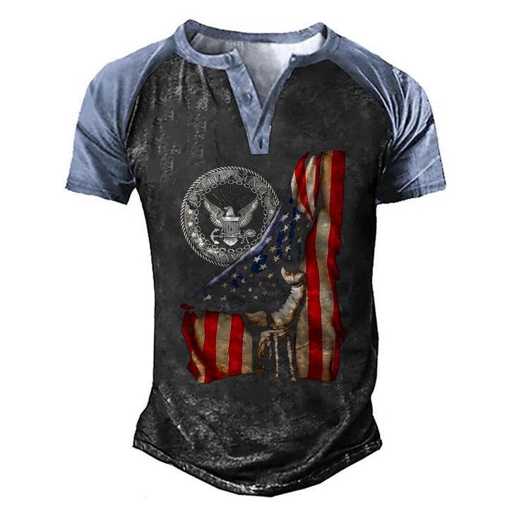 Navy Flag Front Men's Henley Shirt Raglan Sleeve 3D Print T-shirt