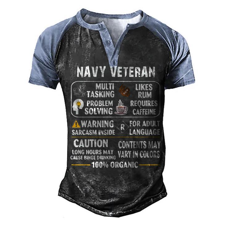 Navy Veteran - 100 Organic Men's Henley Shirt Raglan Sleeve 3D Print T-shirt