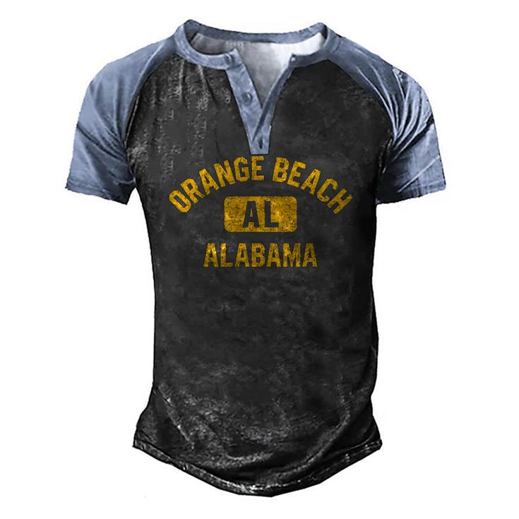 Orange Beach Al Alabama Gym Style Distressed Amber Print Men's Henley Raglan T-Shirt