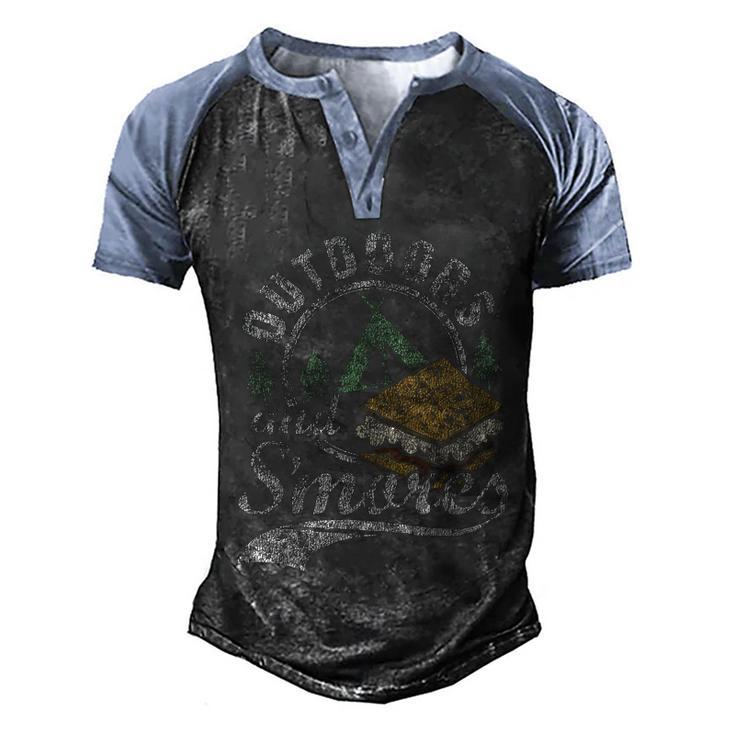 Outdoors And Smores Funny Campfire Camping Distressed Gift Men's Henley Shirt Raglan Sleeve 3D Print T-shirt