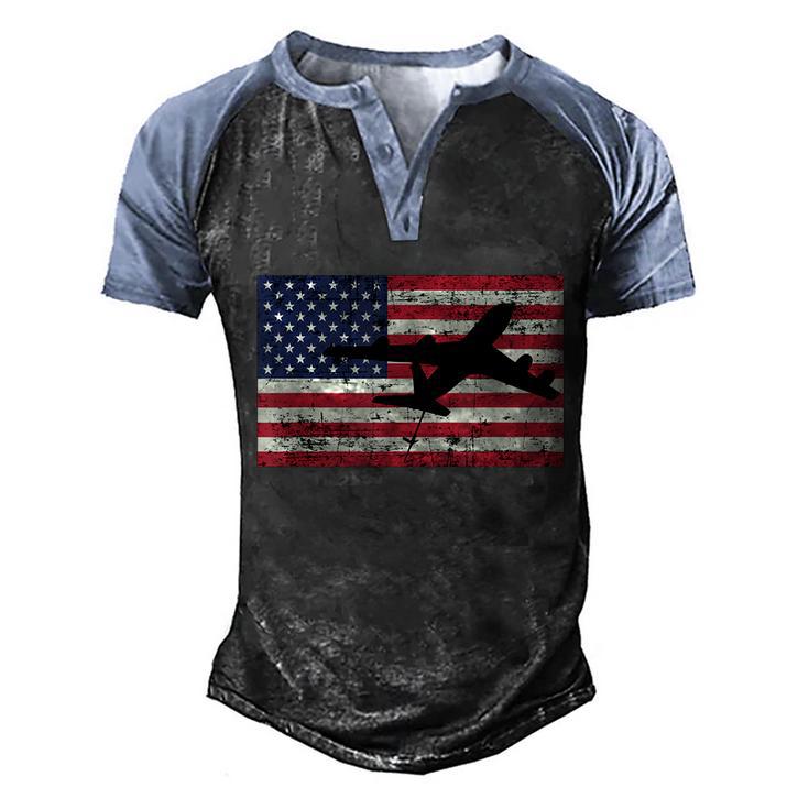 Patriotic Kc135 Stratotanker Jet American Flag Men's Henley Shirt Raglan Sleeve 3D Print T-shirt