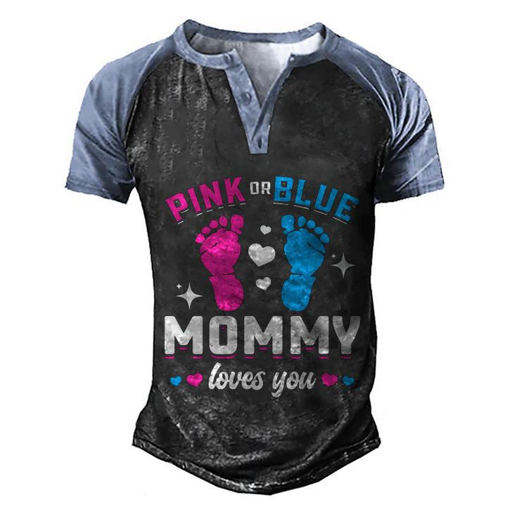 Pink Or Blue Mommy Loves You Gender Reveal Baby Gift Men's Henley Shirt Raglan Sleeve 3D Print T-shirt