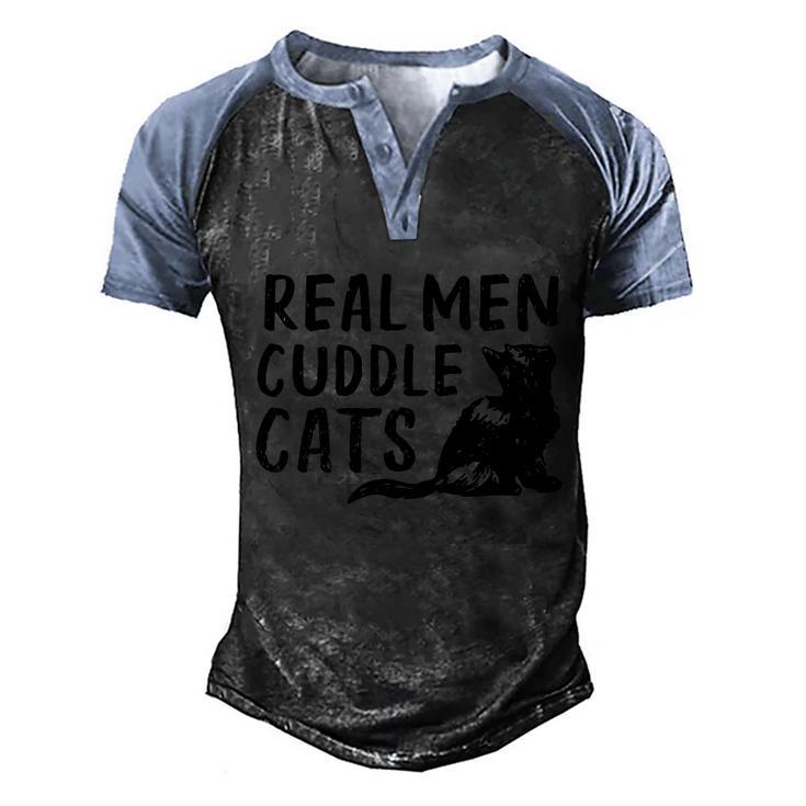 Real Men Cuddle Cats Black Cat Animals Cat Men's Henley Shirt Raglan Sleeve 3D Print T-shirt