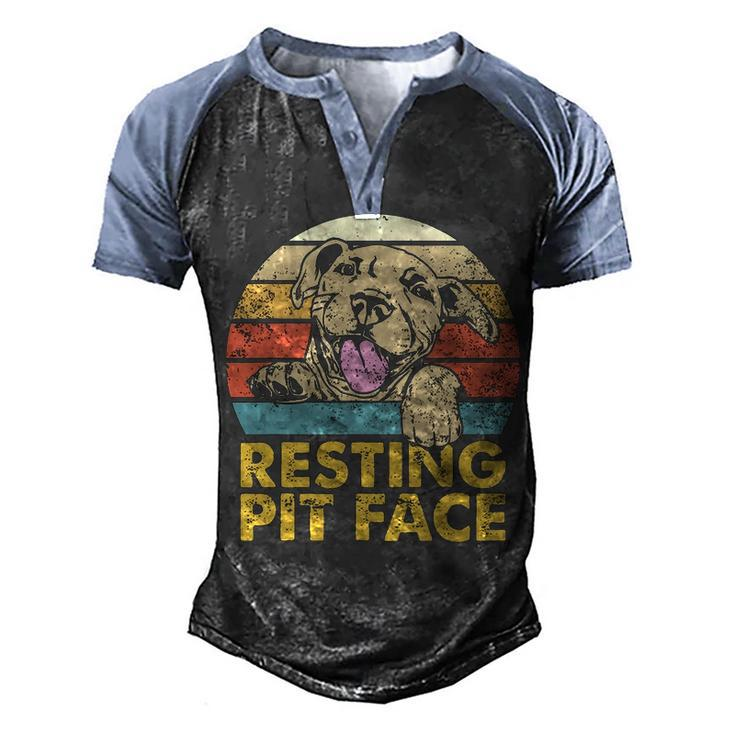Resting Pit Face   Pitbull Pibble Pittie Pit Bull Terrier  Men's Henley Shirt Raglan Sleeve 3D Print T-shirt