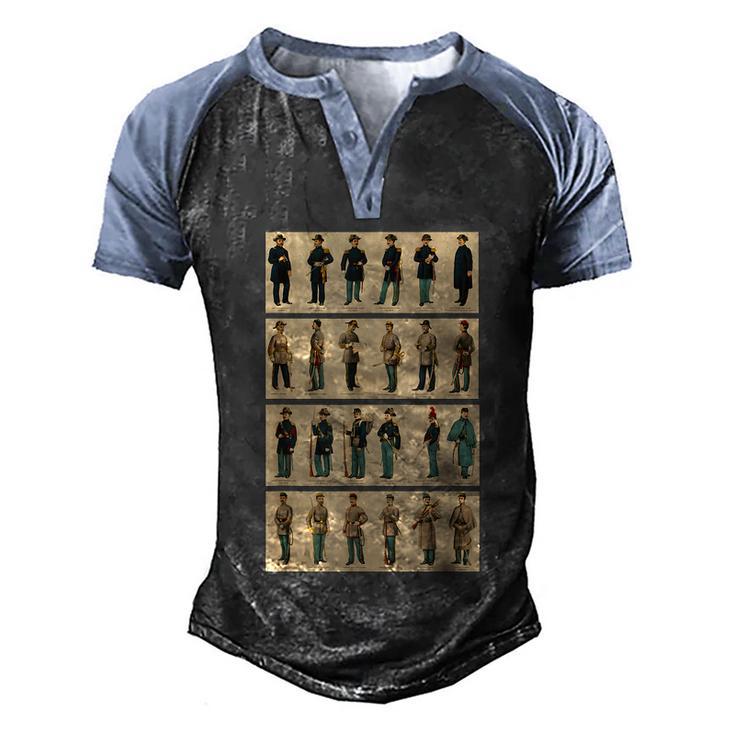 Retro Art Usa Military History Dress Guide Vintage Civil War Men's Henley Shirt Raglan Sleeve 3D Print T-shirt