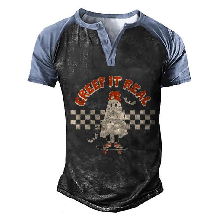Retro Halloween Comfort Colors Shirt Creep It Real Men's Henley Shirt Raglan Sleeve 3D Print T-shirt