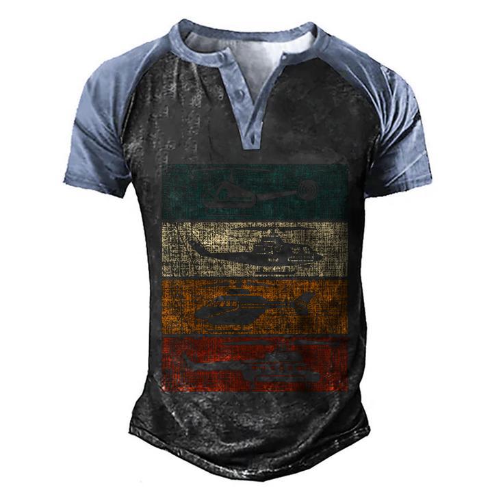 Retro Helicopter Pilot Vintage Aviation Men's Henley Shirt Raglan Sleeve 3D Print T-shirt