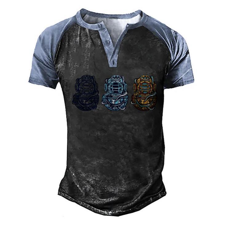 Scuba Diver Vintage Graphic Design Printed Casual Daily Basic Men's Henley Shirt Raglan Sleeve 3D Print T-shirt