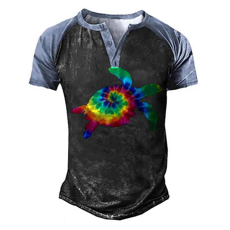 Sea Turtle Tie Dye Vintage Scuba Diving Diver Turtle  Men's Henley Shirt Raglan Sleeve 3D Print T-shirt