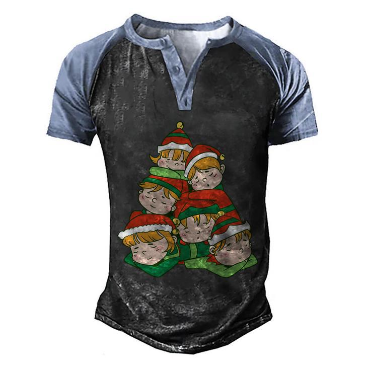 Sleepy Elves Cute Christmas Holiday Men's Henley Shirt Raglan Sleeve 3D Print T-shirt