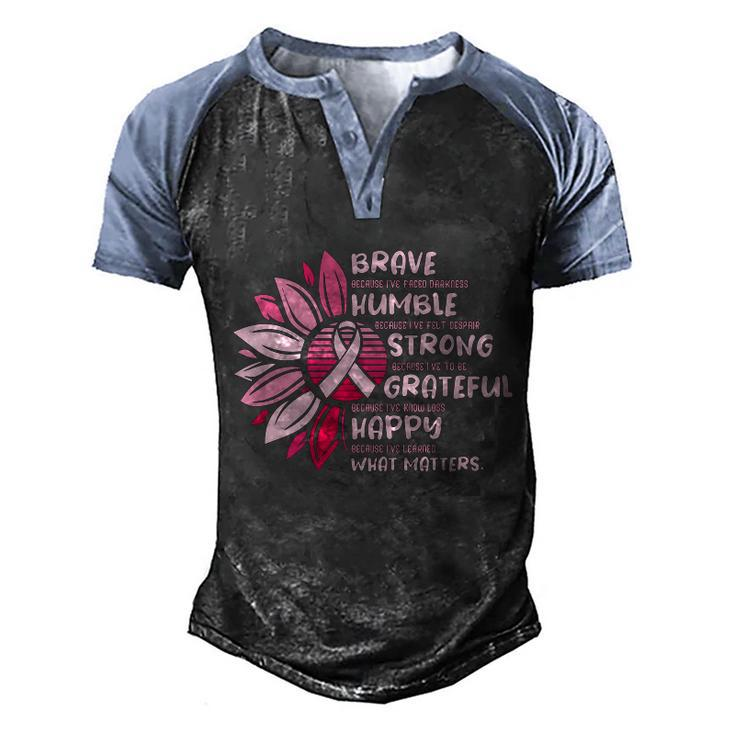 Sunflower Pink Ribbon Breast Caner Men's Henley Shirt Raglan Sleeve 3D Print T-shirt